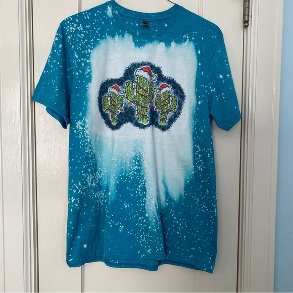 Gildan T-shirt Christmas Cactus Tie Dye Bo Boho Festival Fiesta Hippe Size Large - Picture 2 of 7